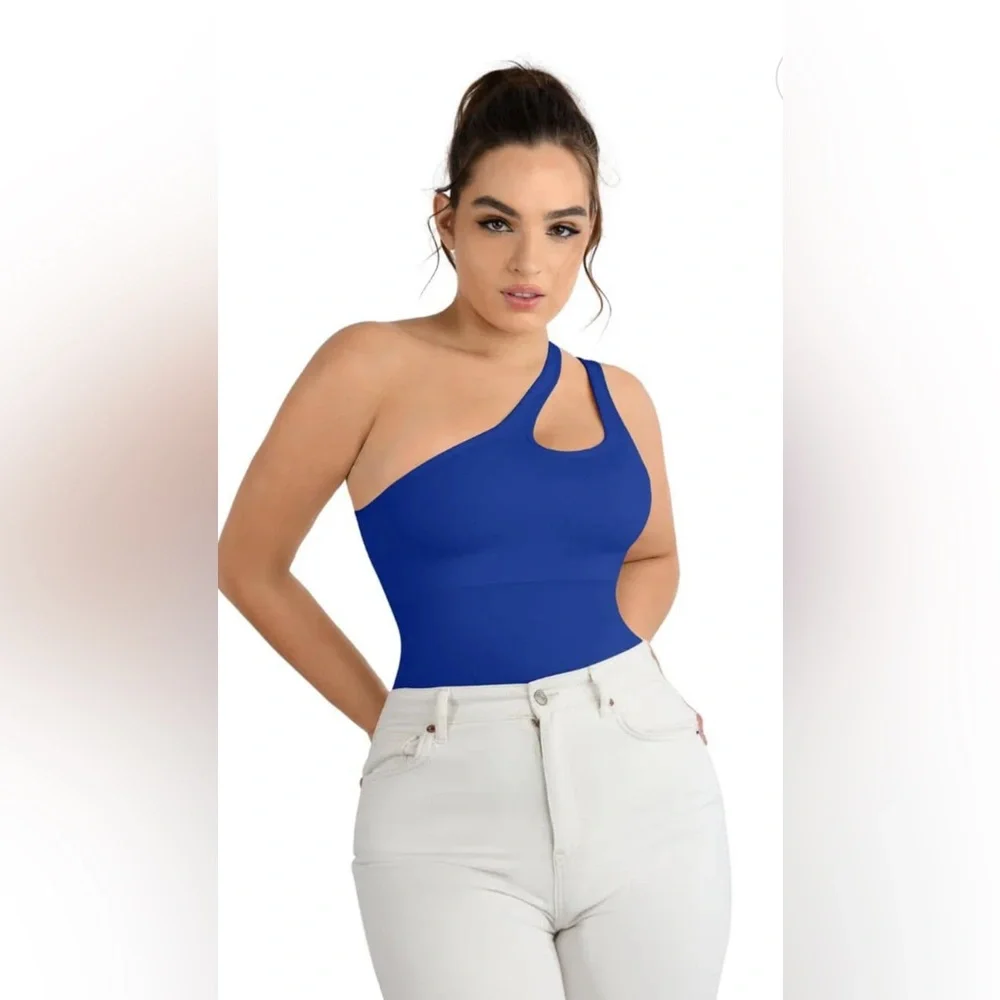 TikTok Viral Heyshape Snatched One Shoulder Shapewear Thong Bodysuit in Blue - Picture 2 of 2